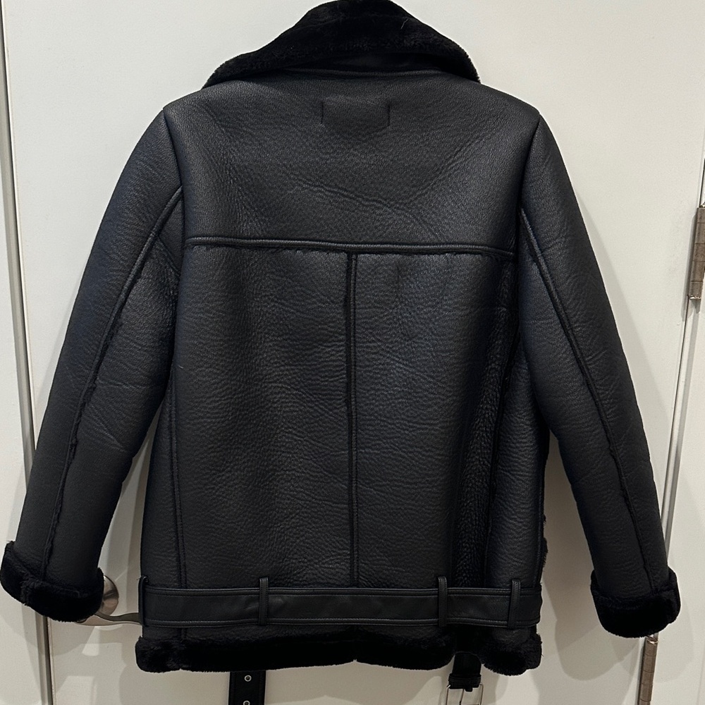 Zara Black Faux Leather Jacket with Fur Trim - Picture 5 of 5